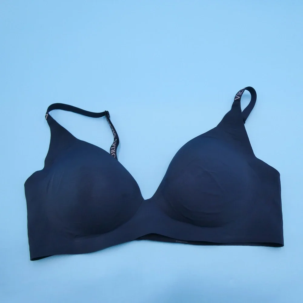 Victorias Secret Bralette Womens Medium Logo Strap Wireless Navy Blue Microfiber